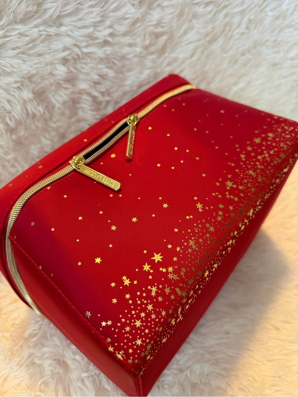 Estee Lauder Red Cosmetic Bag/Pouch with Gold Star Print